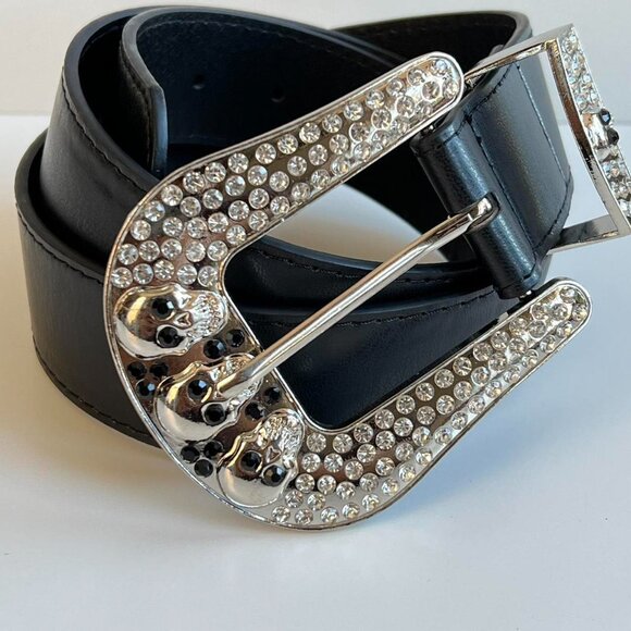 y2k 2000s chrome skull rhinestone black and silver grunge emo belt - Picture 6 of 8